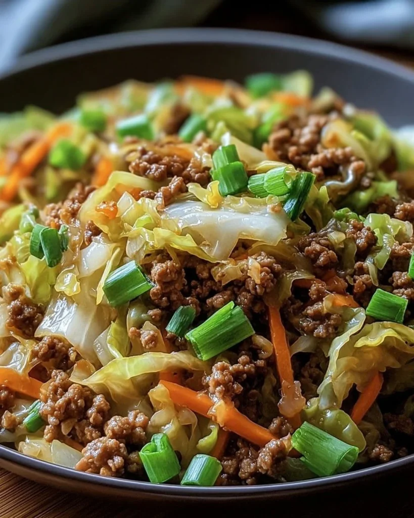 Healthy Chinese ground beef cabbage stir-fry with vibrant vegetables
