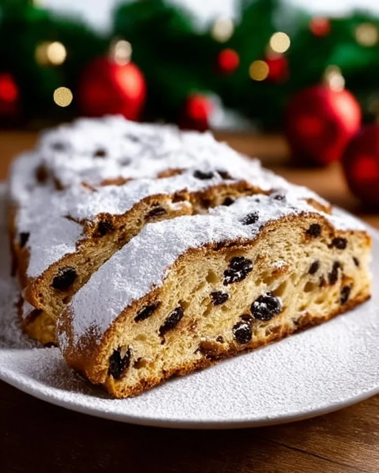 Delicious Christmas Stollen bread with fruits and nuts for the holidays