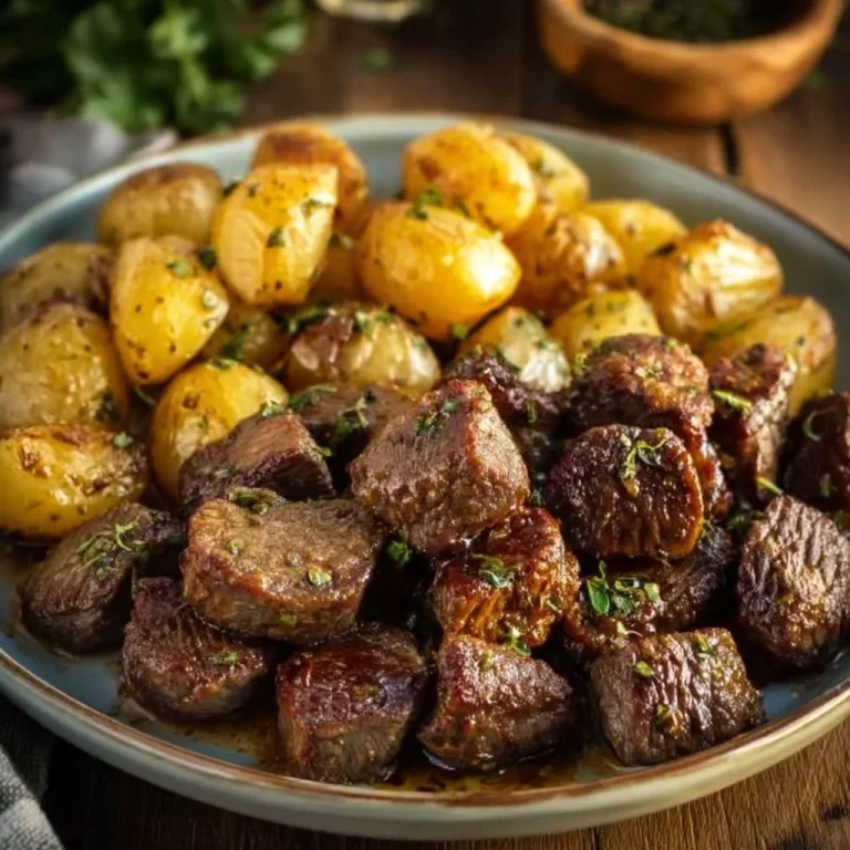 High protein slow cooker garlic butter beef bites ready to serve