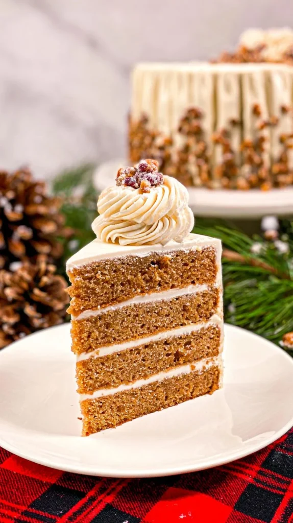 Delicious Holiday Spice Cake with Cinnamon Cream Cheese Frosting on a festive table