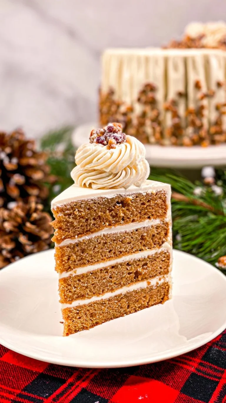 Delicious Holiday Spice Cake with Cinnamon Cream Cheese Frosting on a festive table