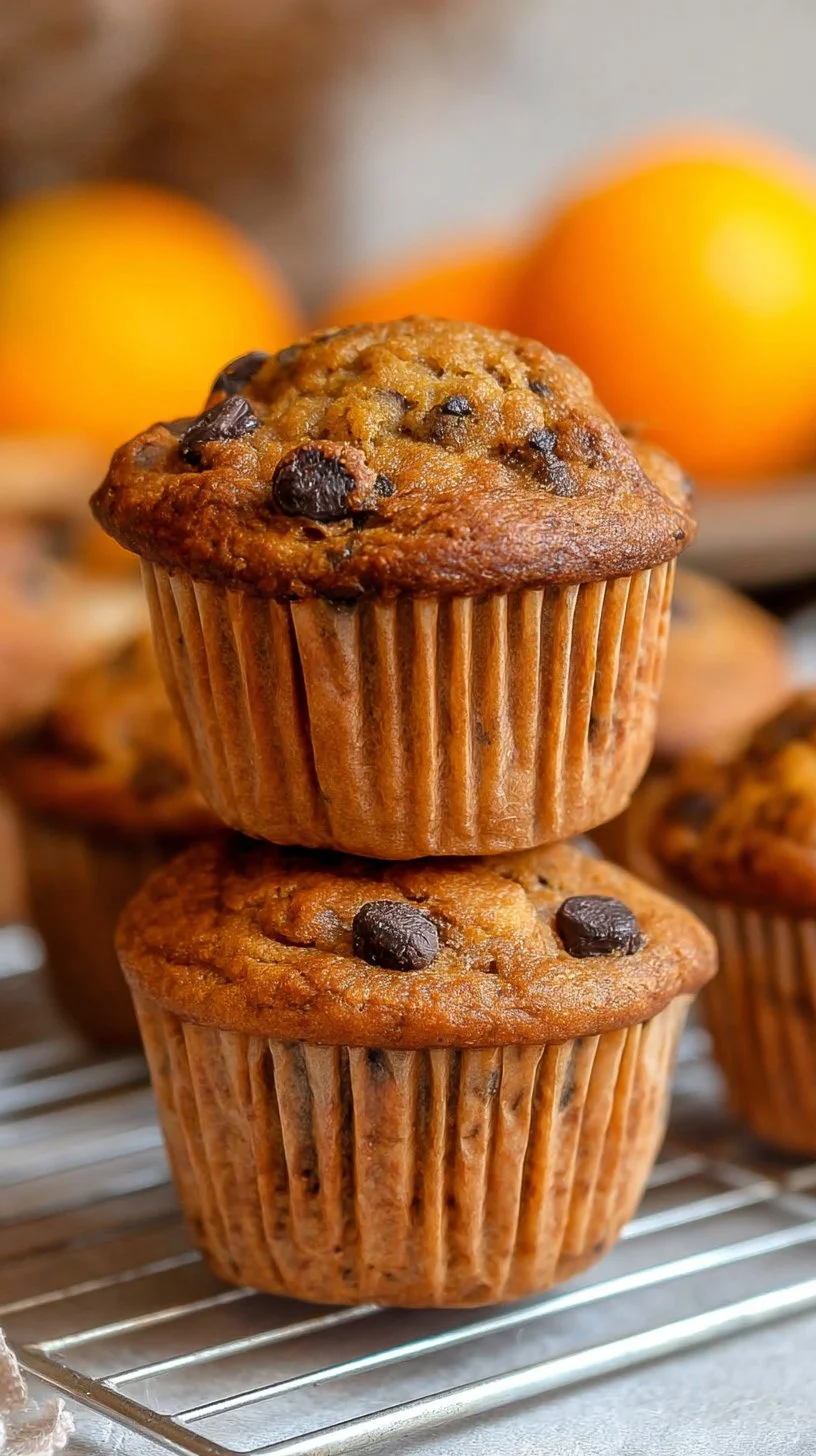 Delicious homemade pumpkin chocolate chip muffins fresh from the oven