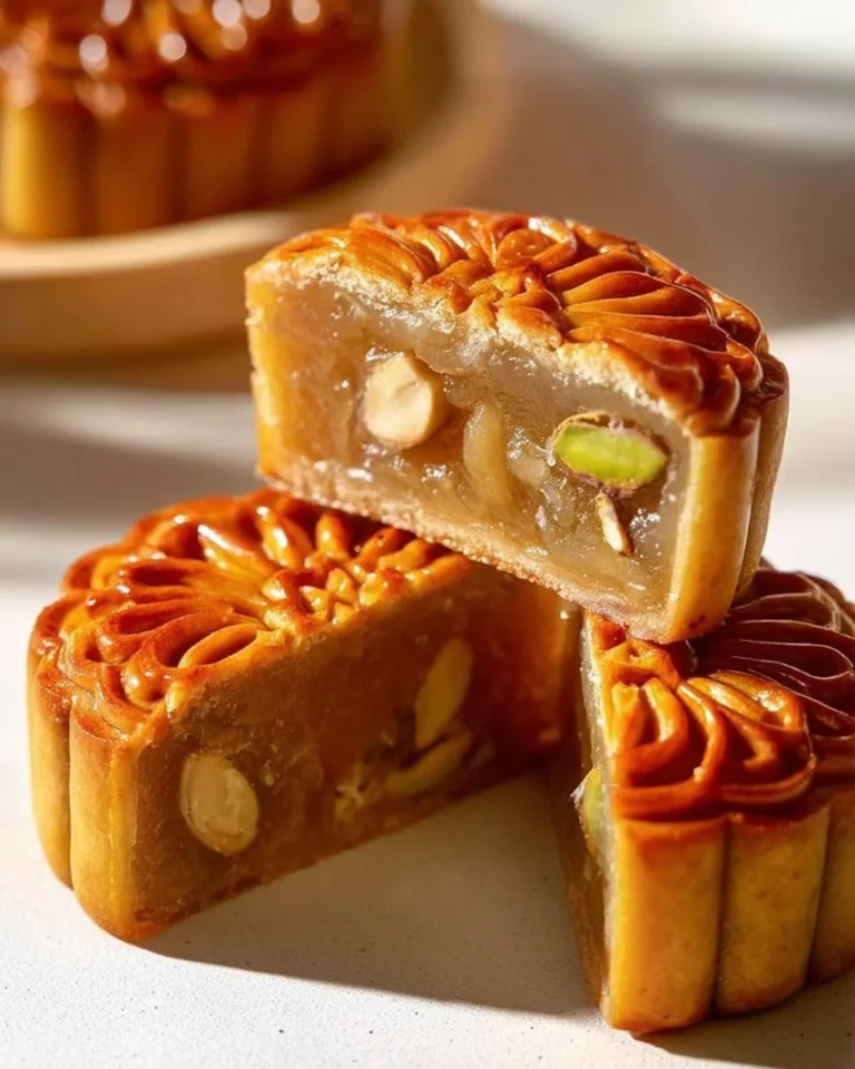 Honey Pistachio Mooncakes showcased on a decorative plate.