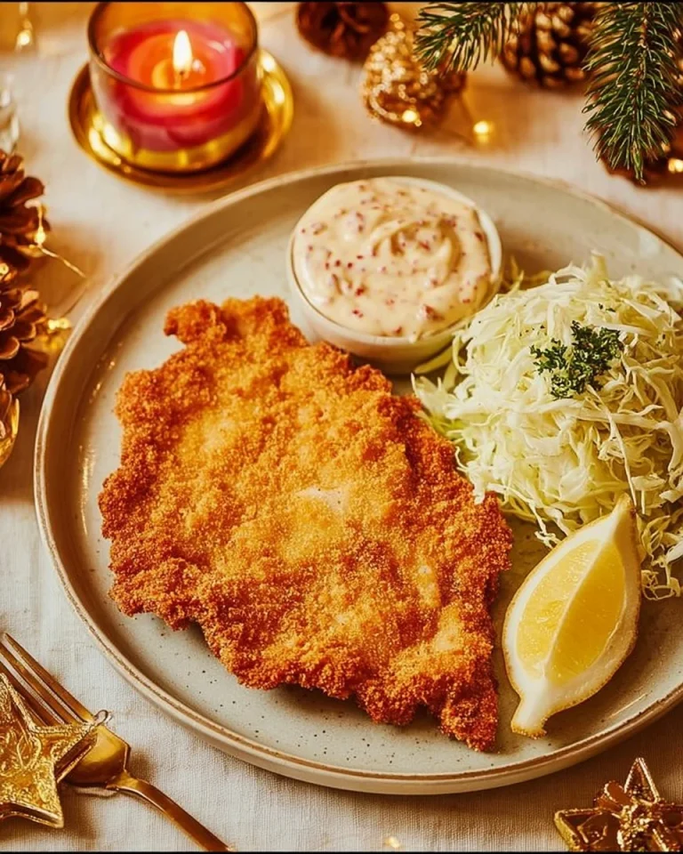 Crispy Kimchi Chicken Schnitzels served with dipping sauce on a wooden platter.