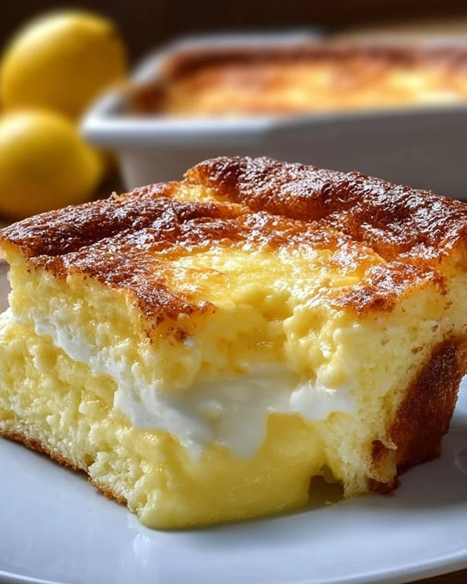 Lemon Cream Cheese Dump Cake served on a plate with fresh lemon slices