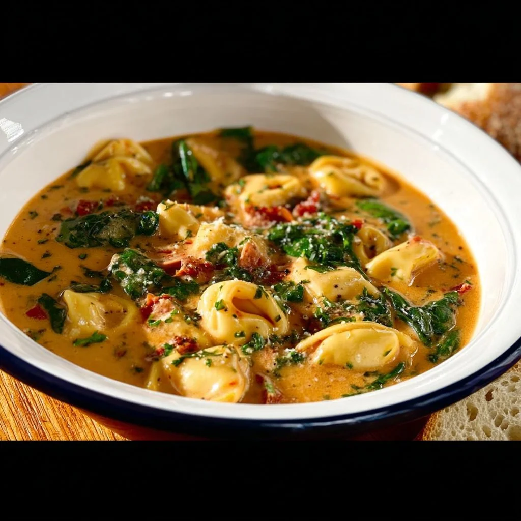 A steaming bowl of Marry Me Tuscan Chicken Soup garnished with herbs
