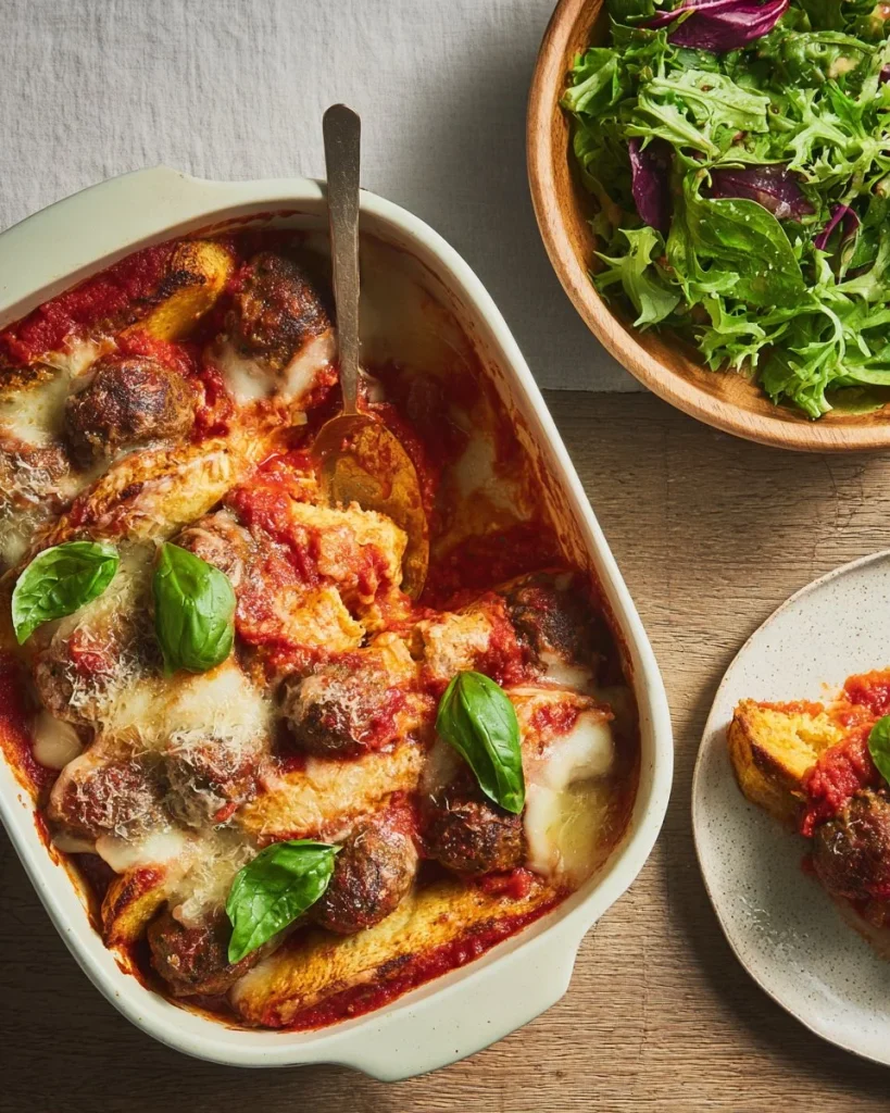 Plate of meatballs served with crispy garlic bread, ideal for a hearty meal