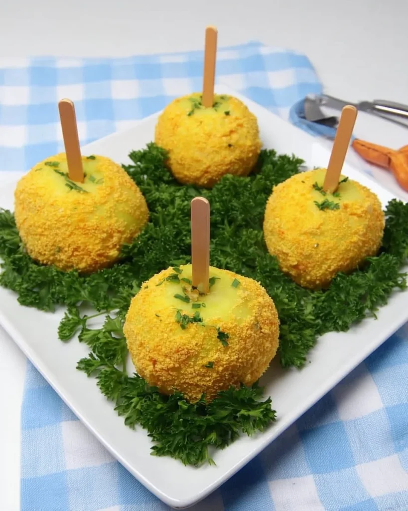 Mini cheeseball pumpkins topped with caramelized garlic for a savory snack