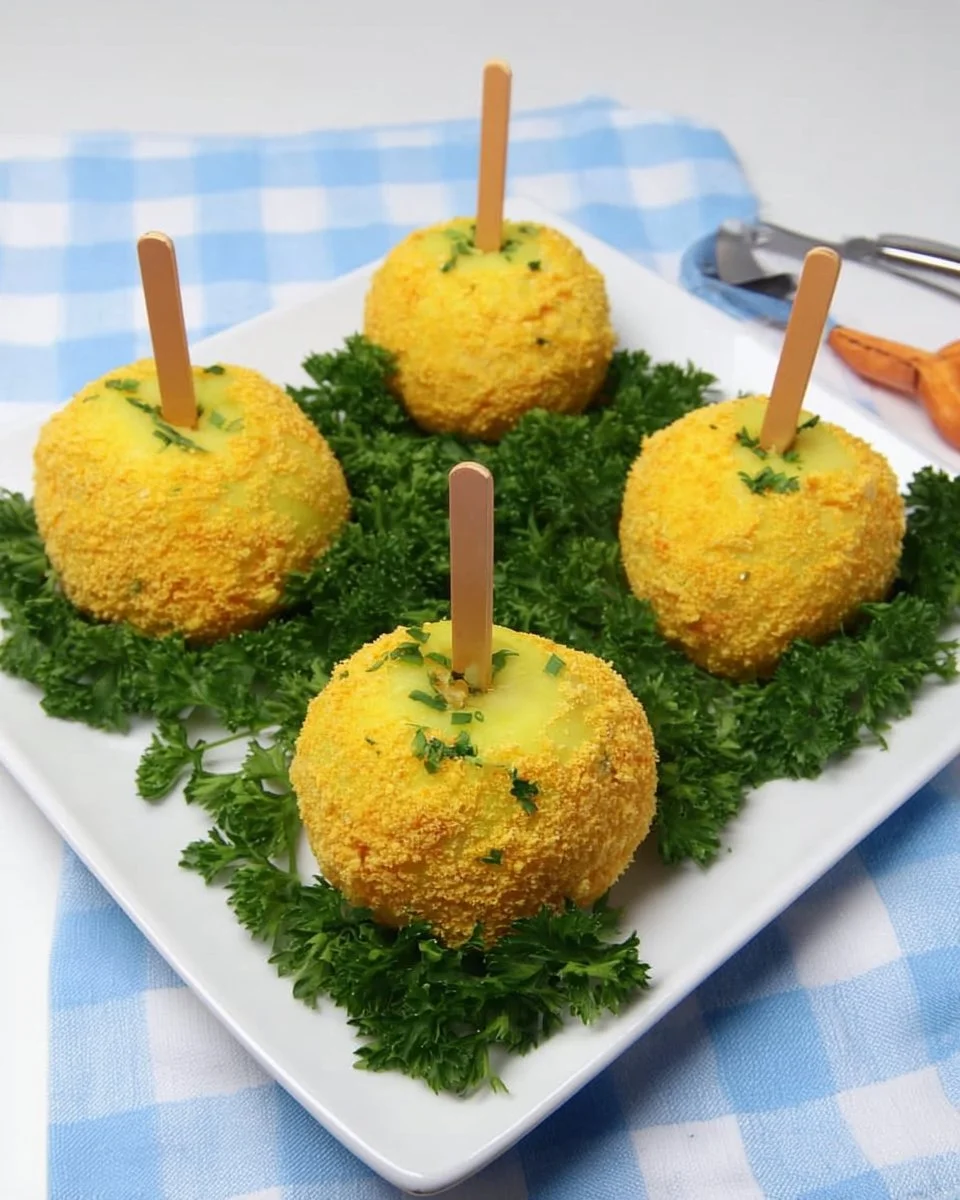 Mini cheeseball pumpkins topped with caramelized garlic for a savory snack