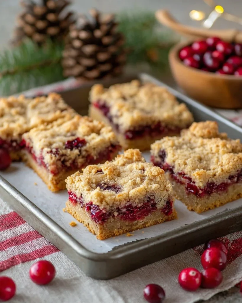 Moist Christmas cranberry bars topped with glaze, perfect holiday dessert.