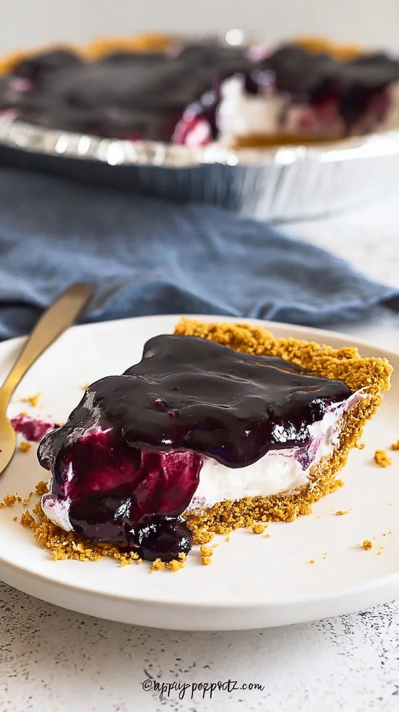 No Bake Blueberry Banana Pie topped with fresh blueberries and banana slices