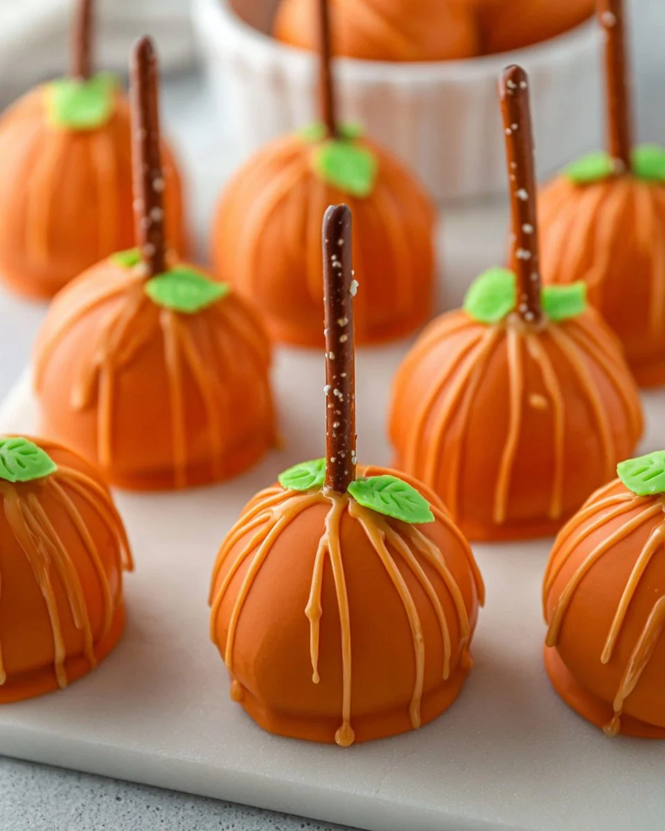 No-bake pumpkin Oreo balls decorated for fall desserts