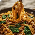 One-Pot Beef and Garlic Parmesan Spinach Pasta