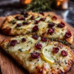 Pear & Brie Flatbread with Cranberries and Thyme