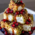 Pistachio-Crusted Brie Bites with Pomegranate Glaze & Thyme