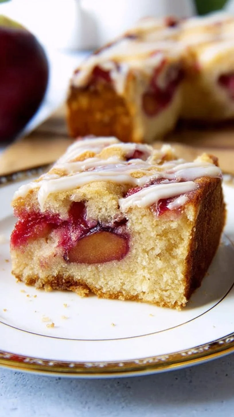 Homemade Plum Yeast Cake topped with fresh plums and a sugar glaze
