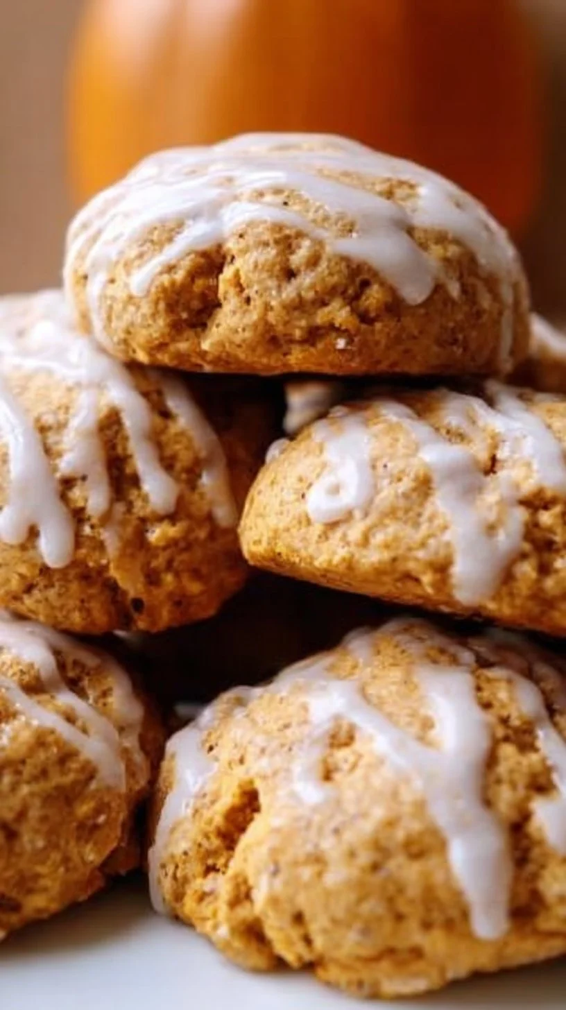 Delicious pumpkin cake mix cookies with frosting and autumn spices