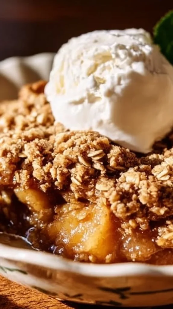 Delicious Pumpkin Crisp dessert with spiced pumpkin and crunchy topping