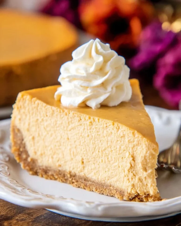 Delicious Pumpkin Spice Cheesecake topped with whipped cream and pumpkin pie spice