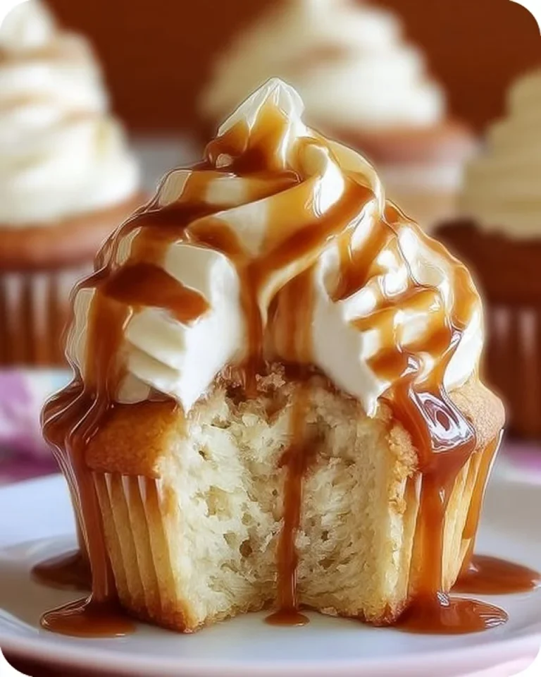 Delicious salted caramel cream cheese cupcakes topped with creamy frosting