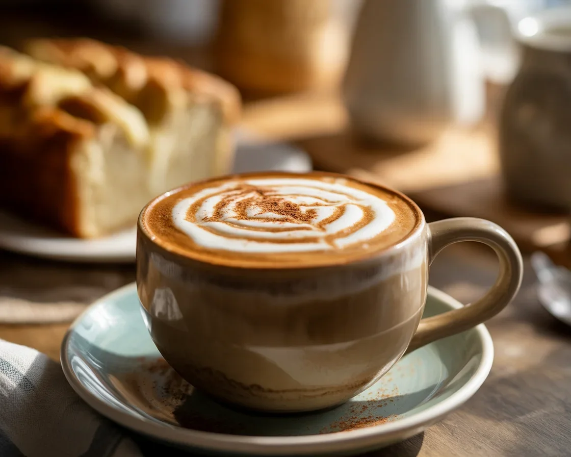 Delicious Banana Bread Latte topped with whipped cream and caramelized banana