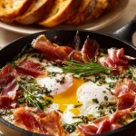 Skillet Burrata with Buttery Garlic & Prosciutto Crunch