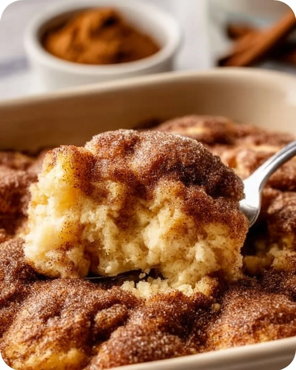 Delicious snickerdoodle cobbler served in a rustic dish with cinnamon sugar topping