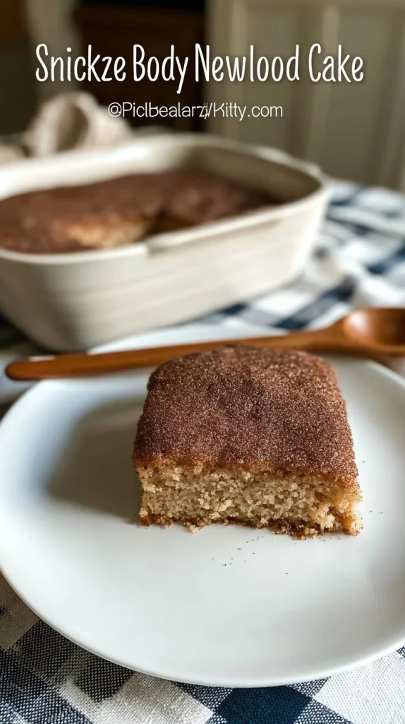 Delicious Snickerdoodle Crazy Cake topped with cinnamon sugar and served on a plate