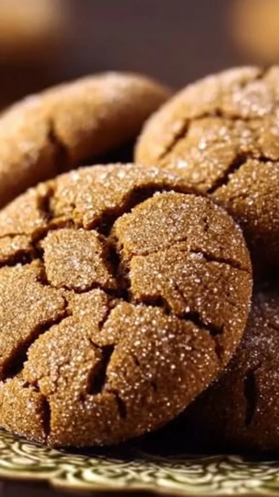 Delicious soft and chewy ginger snaps on a decorative plate