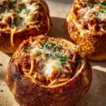 Spaghetti Garlic Bread Bowls