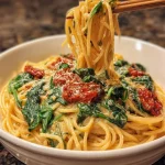 Spaghetti & Spinach with Sun-Dried Tomato Cream Sauce