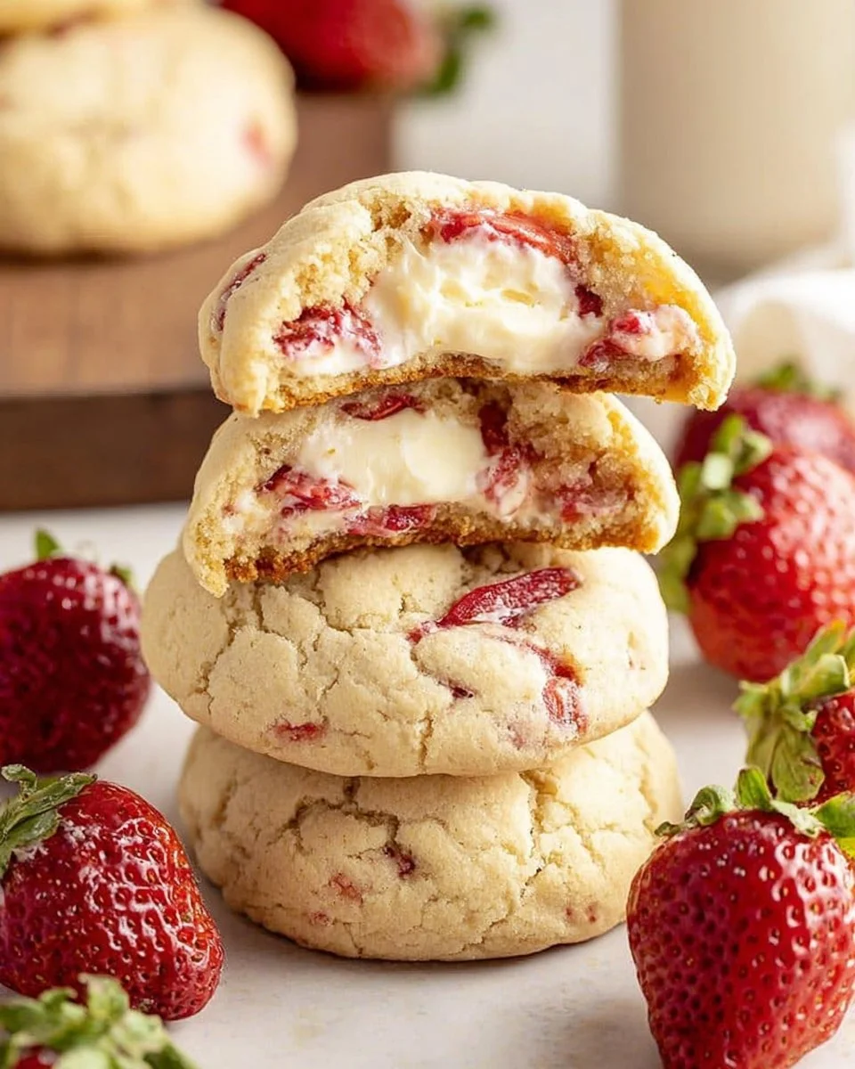 Delicious Strawberry Cream Cheese Cookies with a pink icing glaze.