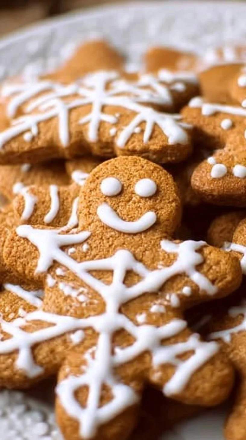 A plate of perfectly soft gingerbread cookies decorated with icing and spices