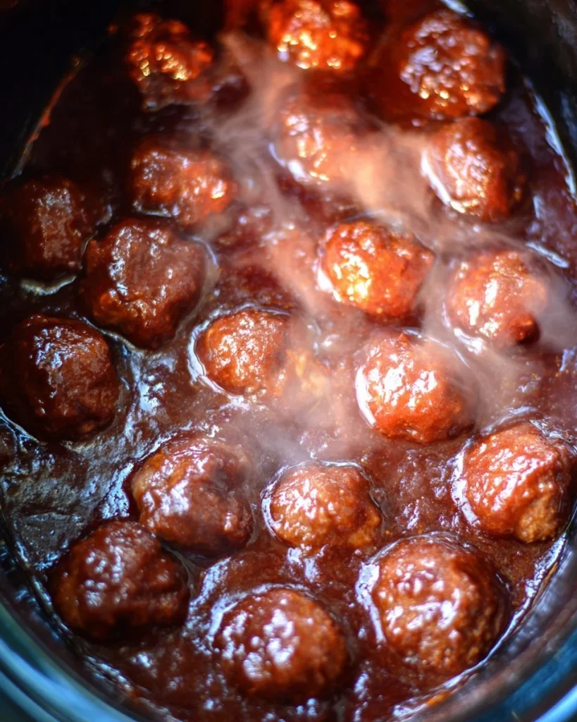 Delicious sweet and spicy meatballs served on a plate garnished with herbs