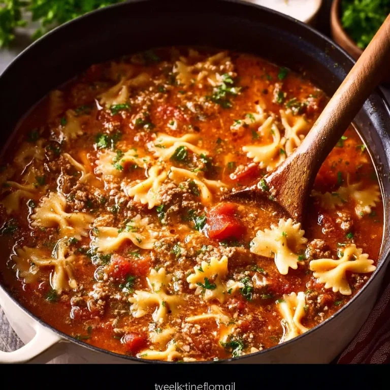 Easy lasagna soup recipe with turkey, hearty and comforting meal