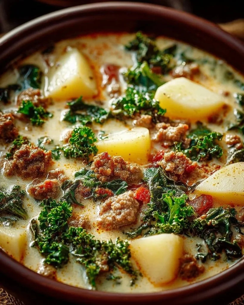 Bowl of delicious homemade Tuscan Soup with vegetables and beans