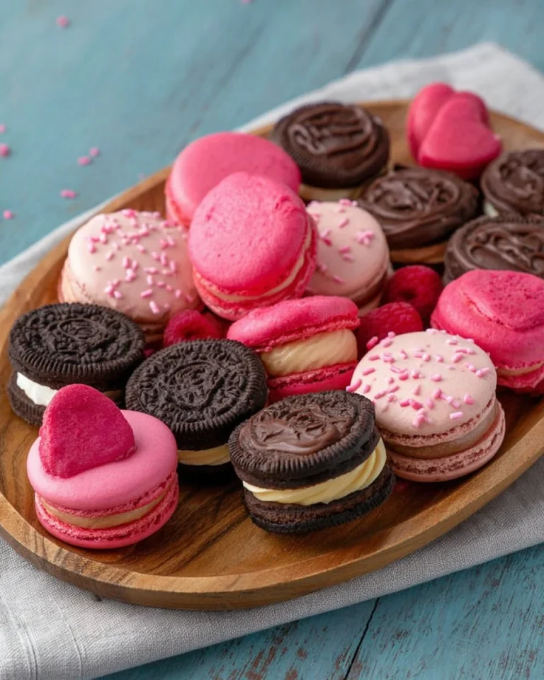 Valentine Ganache Cookies decorated with heart-shaped designs and chocolate drizzle.