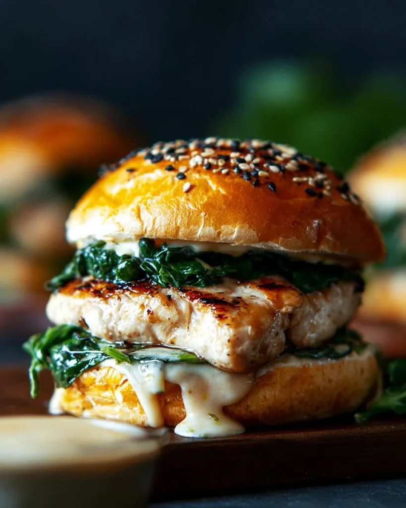 White Cheddar Spinach Chicken Burgers on a plate