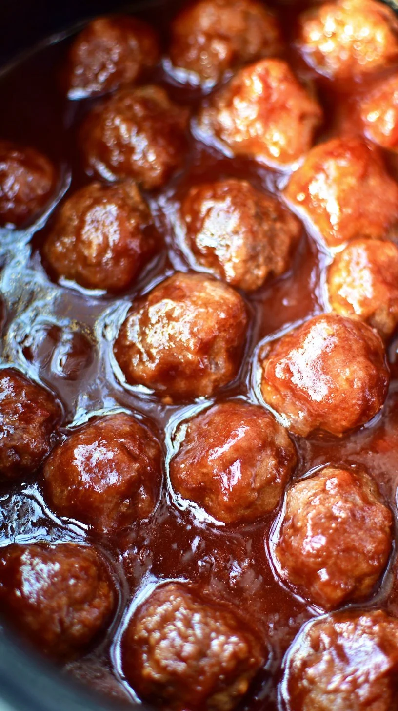 Delicious 3 ingredient sweet and spicy Crock Pot meatballs served in a bowl