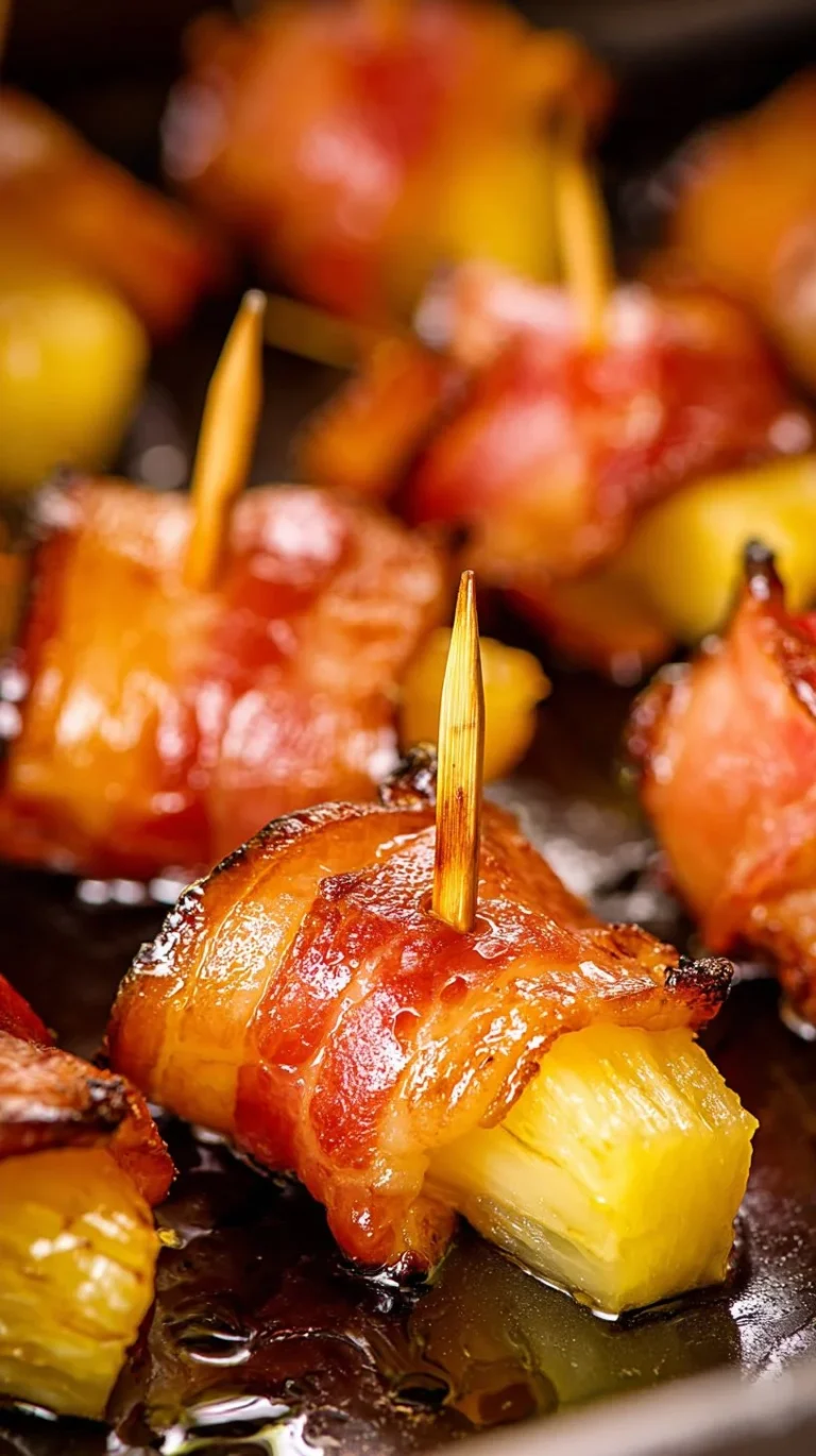 Air fryer bacon wrapped pineapples served on a plate as a delicious appetizer
