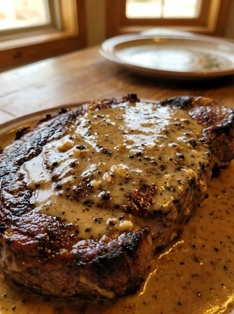 Amish Poor Man's Steak served with sides on a rustic table