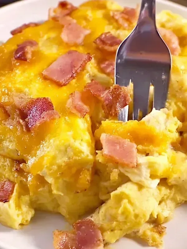 Bacon Egg Cheese Biscuit Bake freshly served on a plate