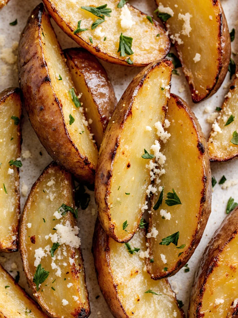 Oven-baked garlic parmesan fries, crispy and golden with savory toppings.