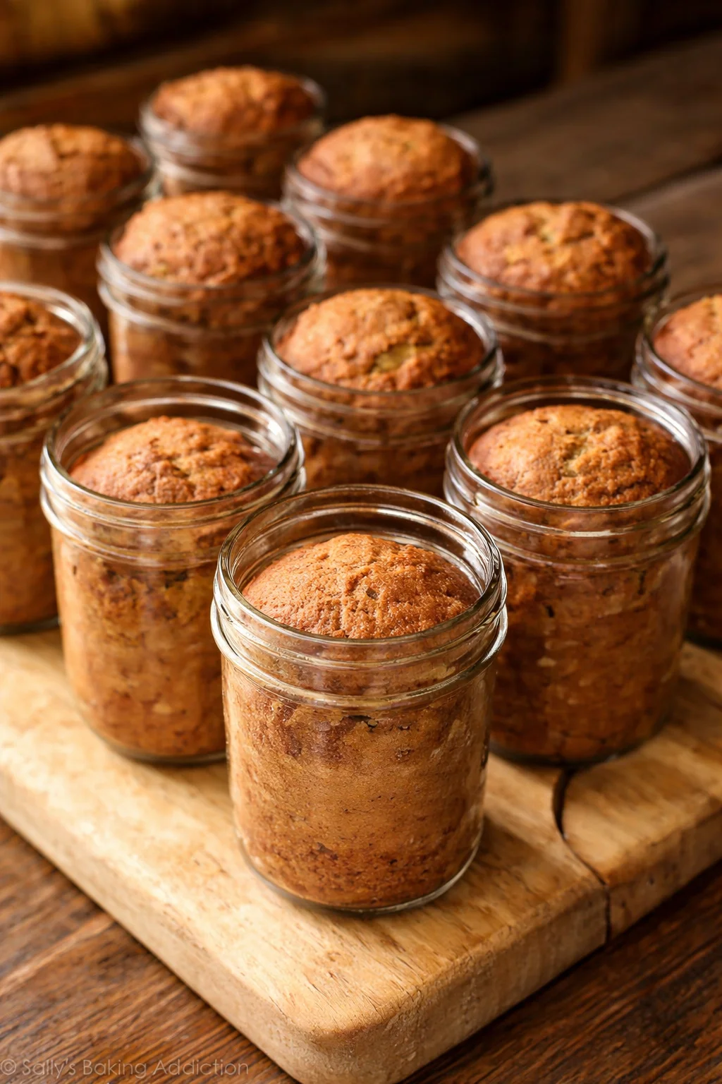 Banana bread baked in canning jars, ready for gifting and preservation.