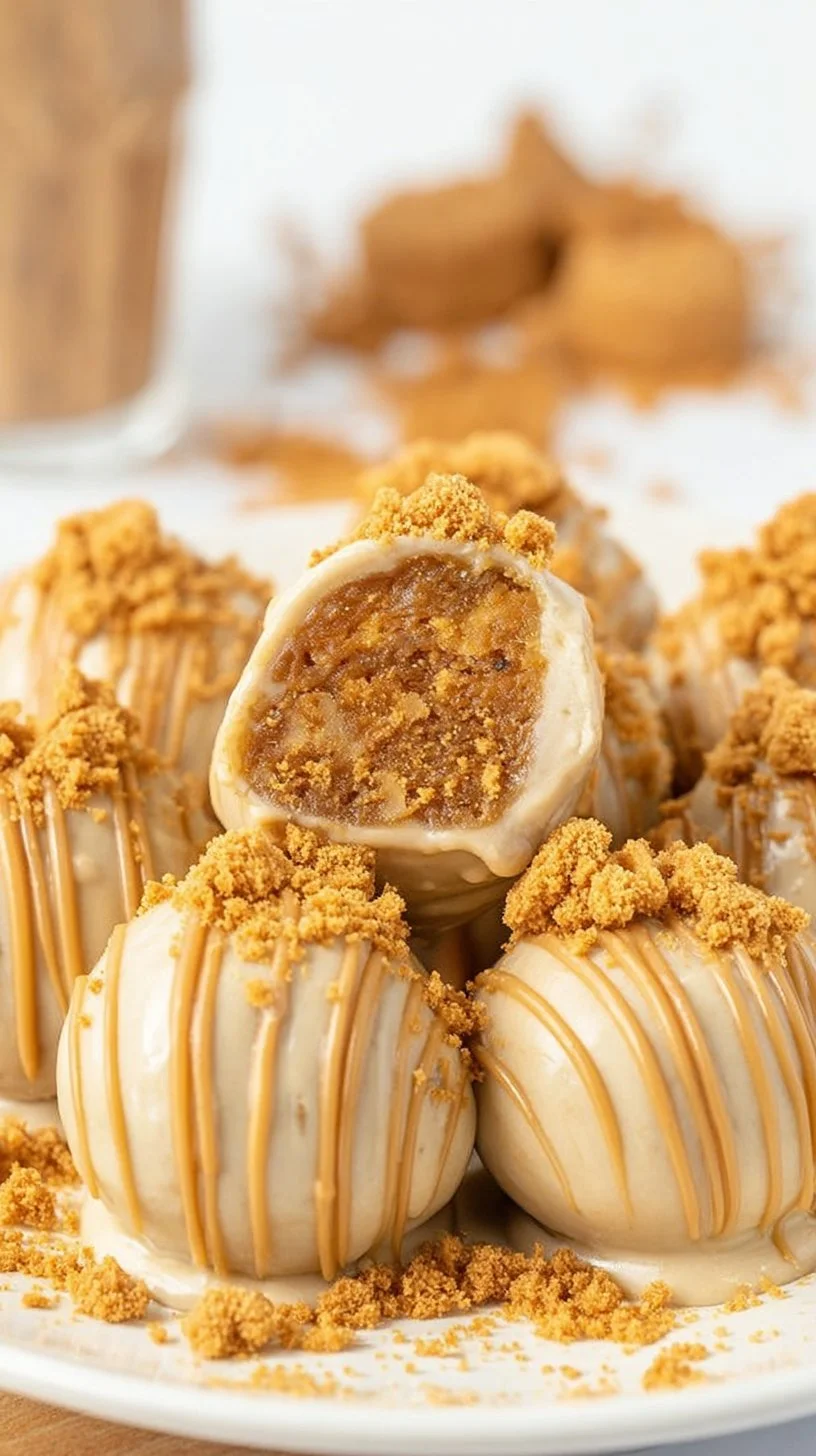 Delicious homemade Biscoff truffles coated in chocolate and sprinkled with cookie crumbs.