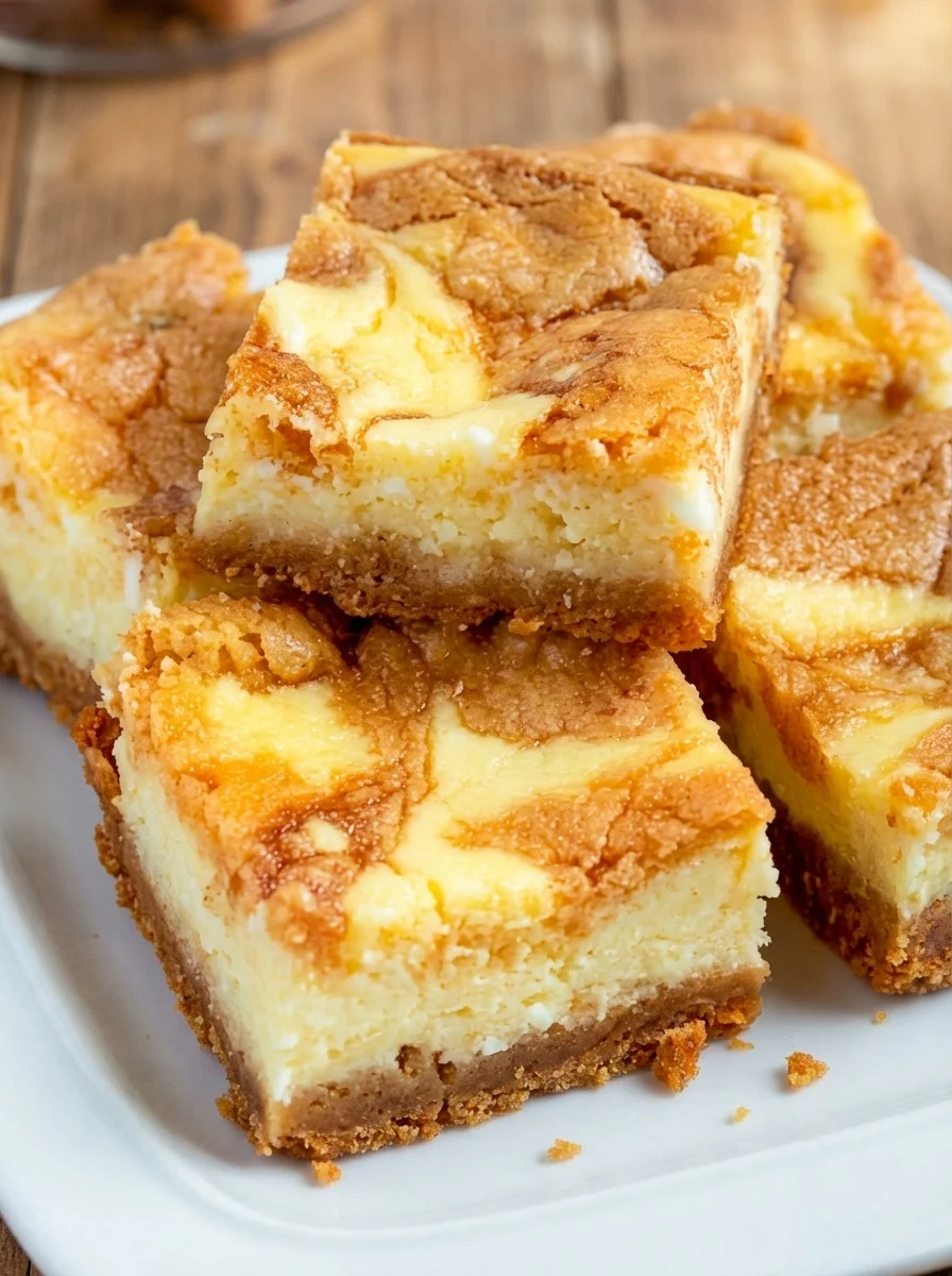 Blender Cinnamon Roll Cheesecake Bars topped with creamy frosting and cinnamon.