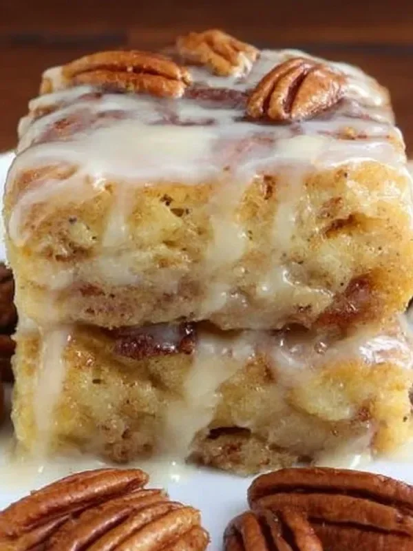 Delicious butter pecan bread pudding served with a drizzle of caramel sauce