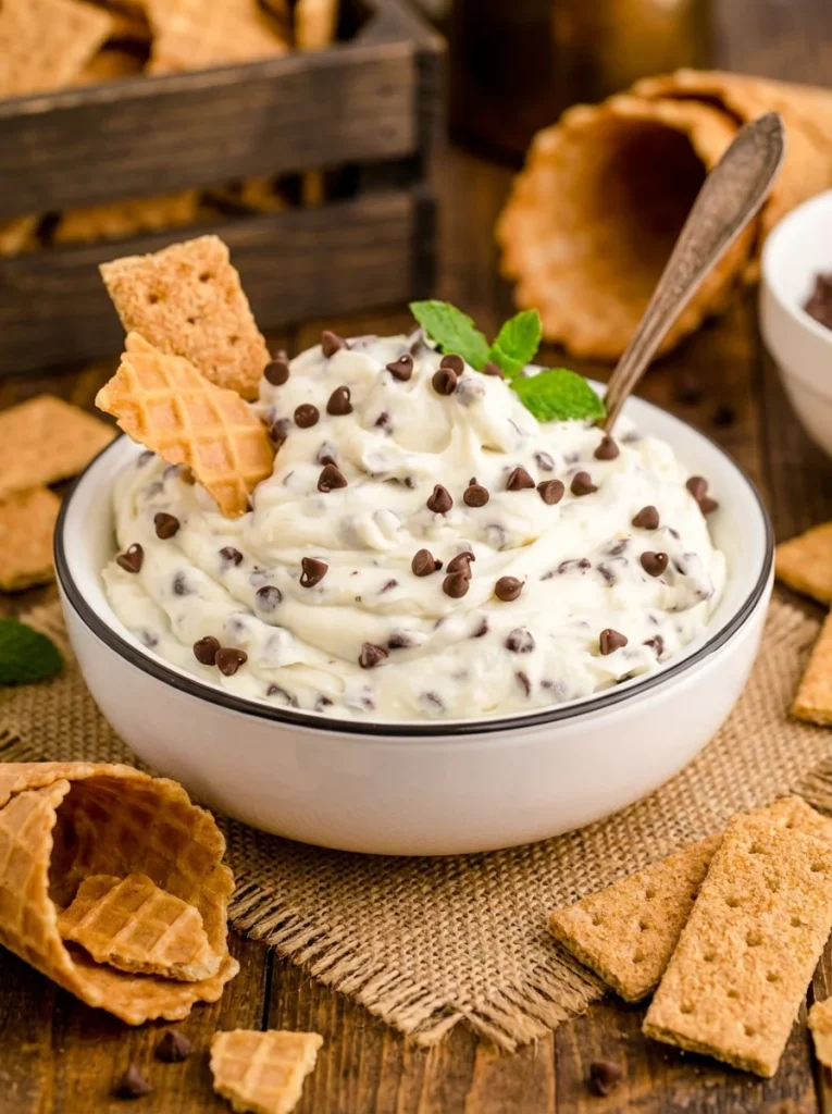 Delicious cannoli dip served with fresh fruit and wafer cookies.