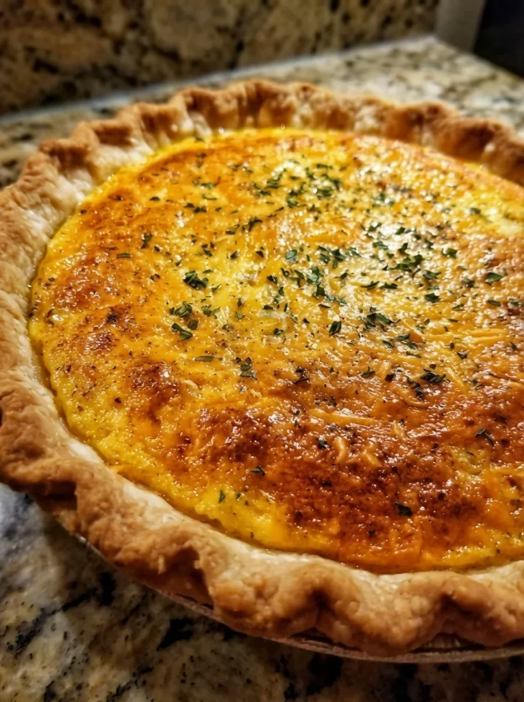 Deliciously baked Cheddar Herb Quiche with fresh herbs and cheese