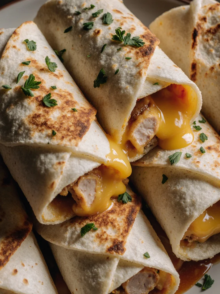 Cheesy garlic chicken wraps served with fresh ingredients and herbs